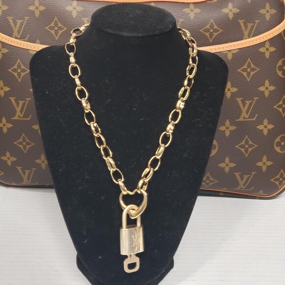 Authentic Louis Vuitton Gold Padlock Pendant w/ unbranded Stainless Steel Chain - Picture 2 of 11